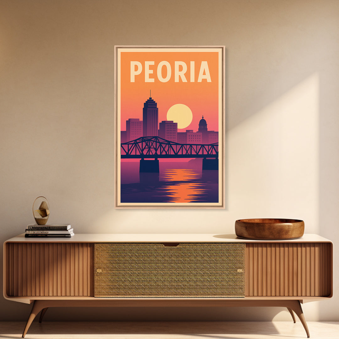 Peoria Travel Poster, Framed Canvas Print, Mid Century City Wall Art, Peoria City Art, Home Office Decor, City Art Print, City Travel Prints