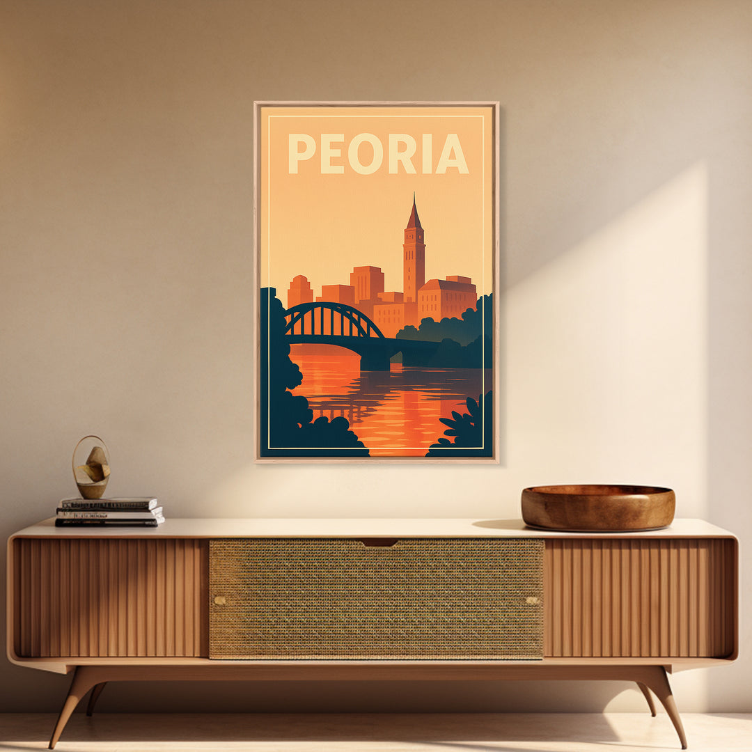 Peoria Travel Poster, Framed Canvas Print, Classic Travel Poster Art, Peoria Poster Print, Vintage Travel Art, Travel Wall Art