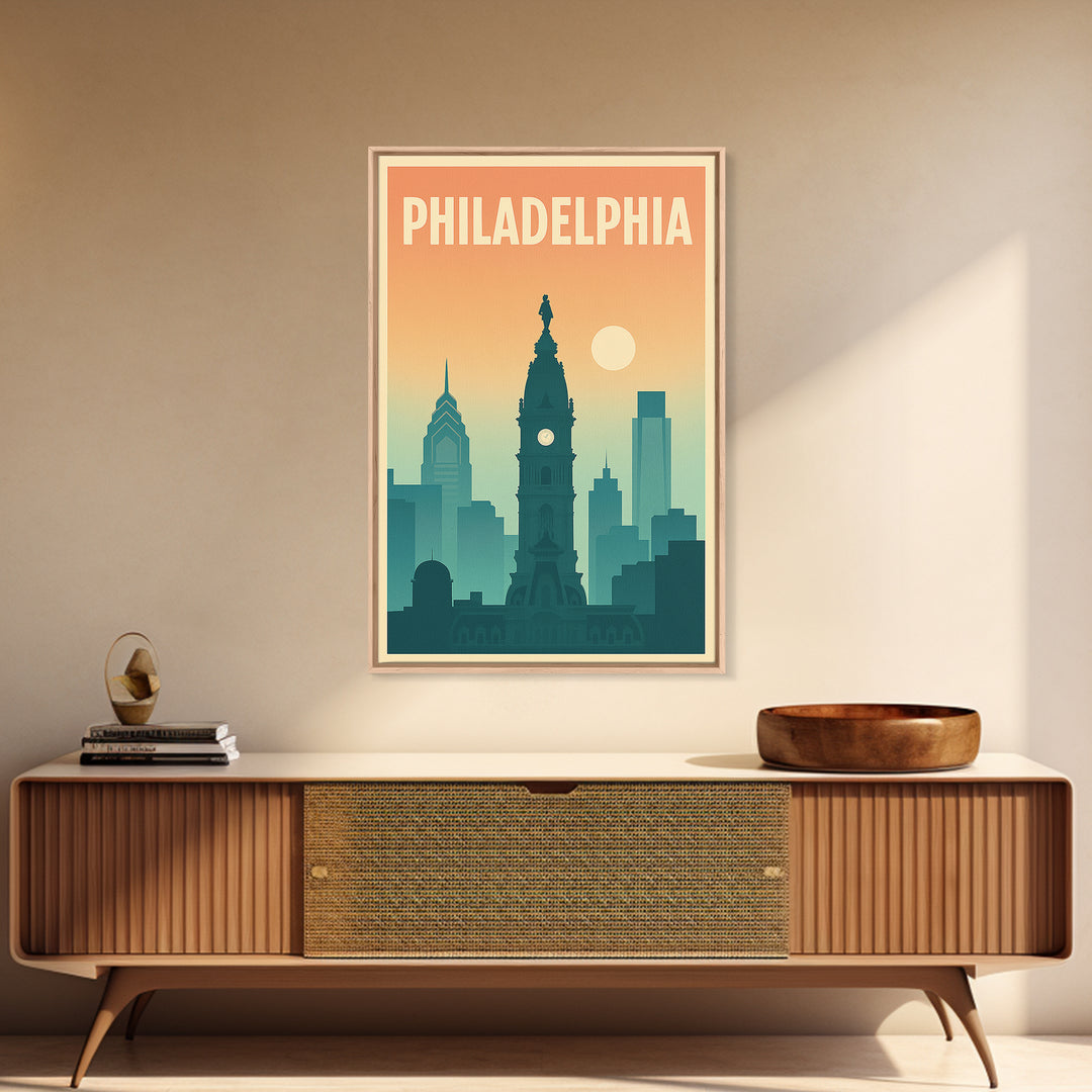 Philadelphia Pennsylvania Travel Poster, Canvas Print, Classic Travel Poster Art, Philadelphia Wall Art, Office Decor, Eclectic Wall Decor