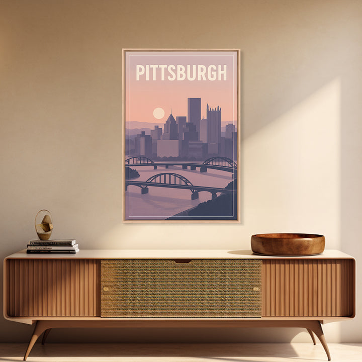 Pittsburgh Pennsylvania Travel Poster, Canvas Print, Classic Poster Art, Pittsburgh Wall Art, Mid Century Wall Art, City Art Print, Wall Art