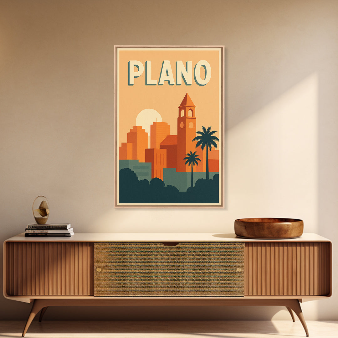 Plano Travel Poster, Canvas Print, Mid Century City Wall Art, Plano Travel Art, Travel Poster Set, Travel Art Print, Travel Wall Decor