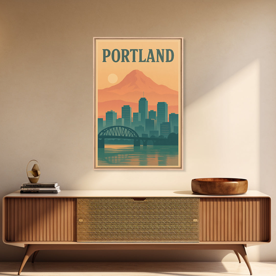 Portland Travel Poster, Framed Canvas Print, Mid Century City Wall Art, Portland Poster Print, Fine Art Print, Vintage Travel Art