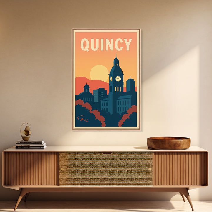 Quincy Travel Poster, Framed Canvas Print, Classic Travel Poster Art, Quincy Poster Print, Vintage City Art, City Travel Prints