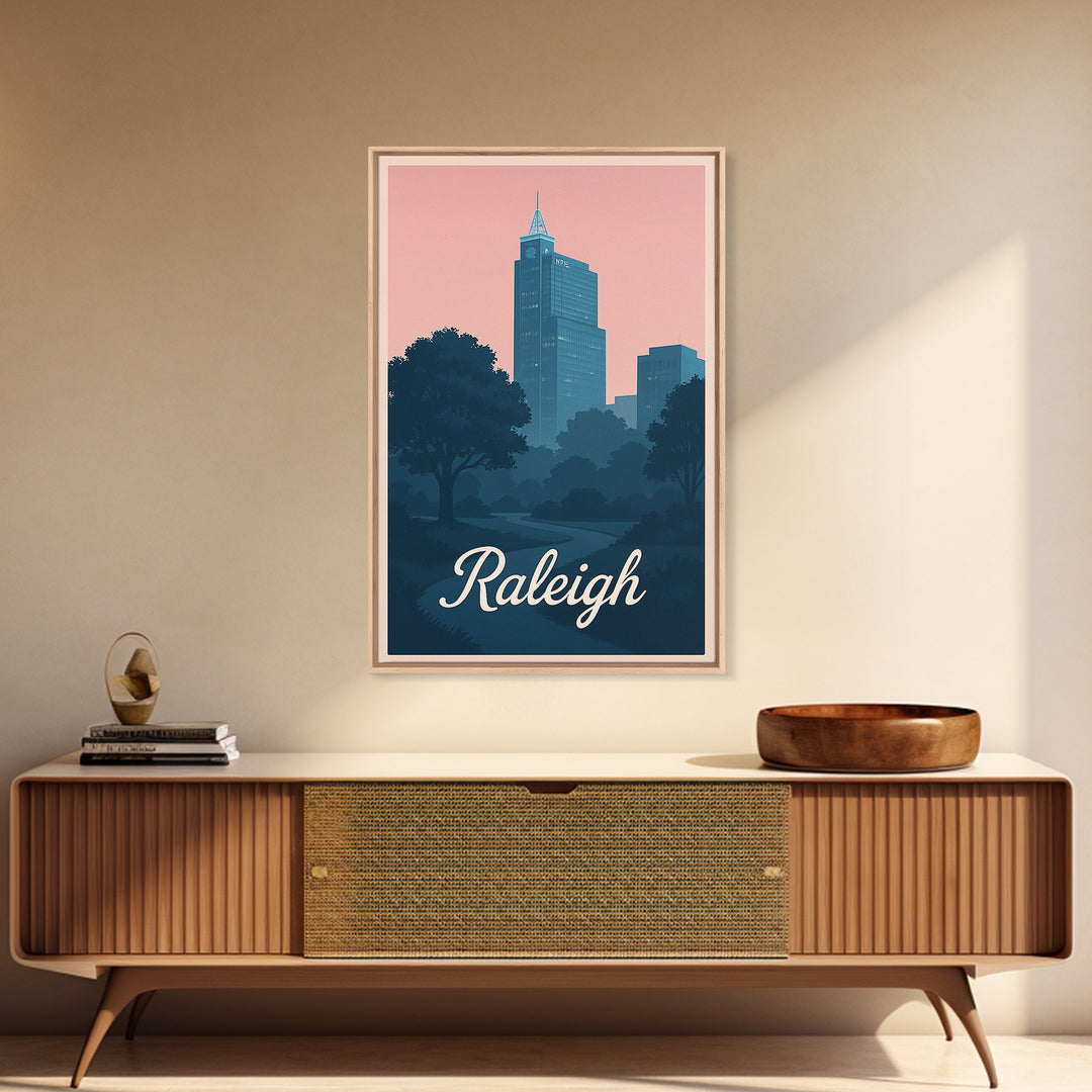 Raleigh Travel Poster, Framed Canvas Print, Classic Travel Poster Art, Raleigh Wall Art, Travel Poster Art, Vintage Travel Art