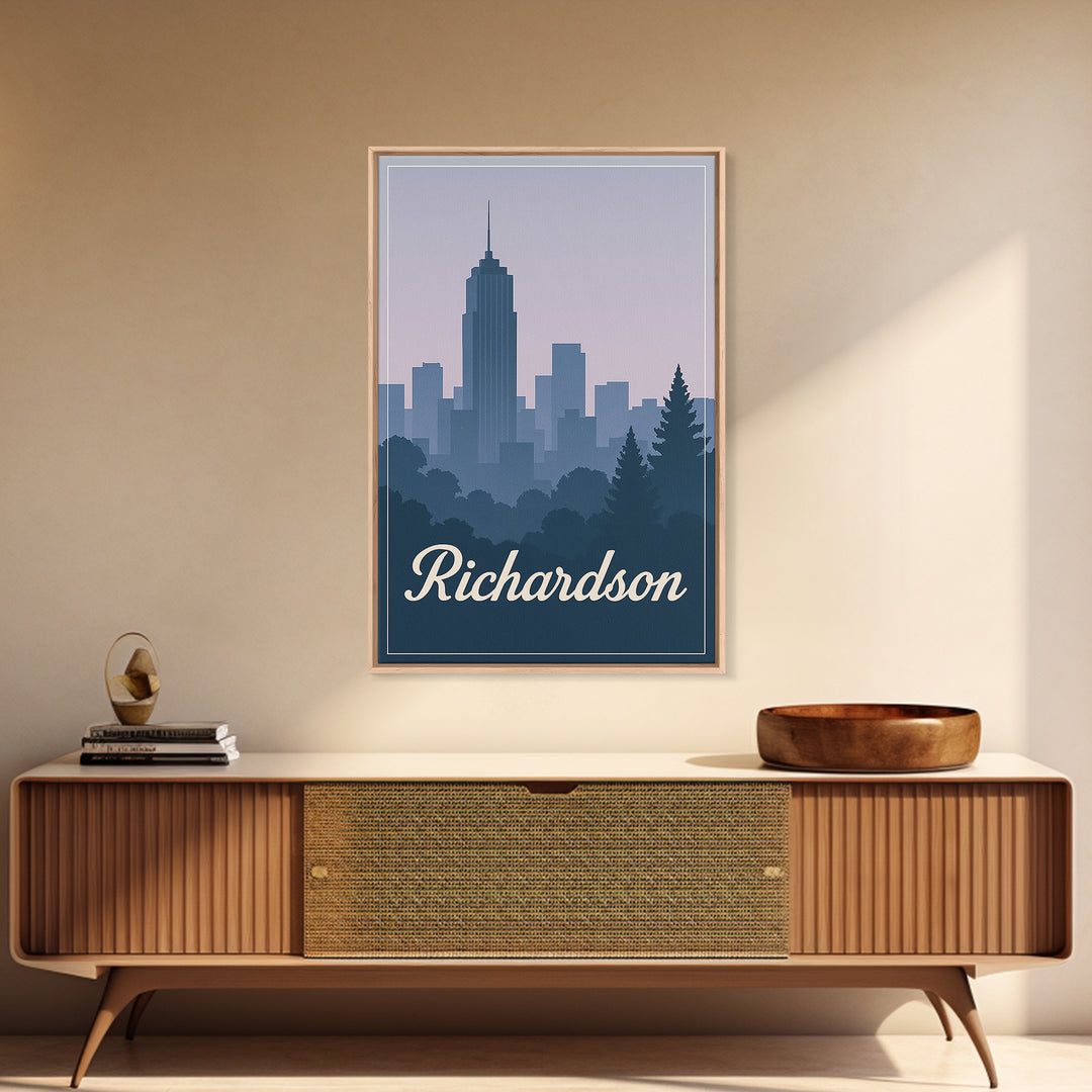 Richardson Travel Poster, Canvas Print, Retro Sunset Skyline Art, Richardson Wall Art, Home Office Decor, Wanderlust Decor, Poster Art