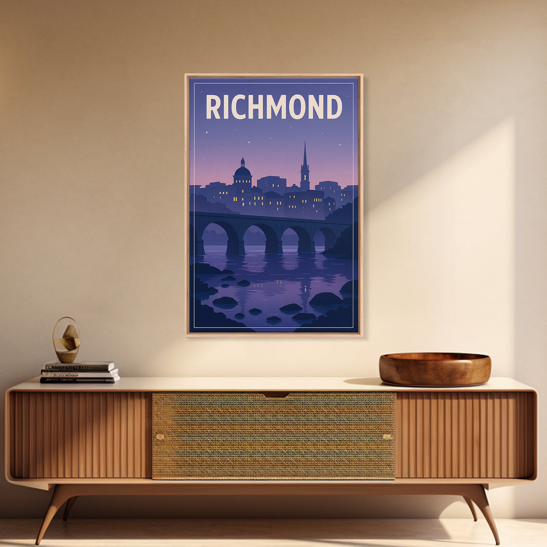 Richmond Travel Poster, Canvas Print, Retro Sunset Skyline Art, Richmond City Art, Vintage City Art, Vintage Travel Print, Landscape Art