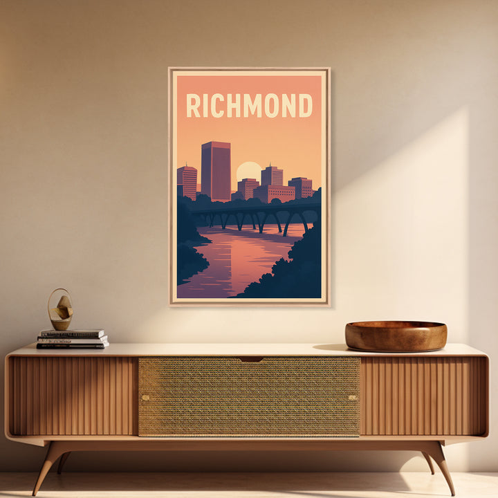 Richmond Travel Poster, Framed Canvas Print, Mid Century City Wall Art, Richmond City Art, Retro Travel Print, Home Office Decor