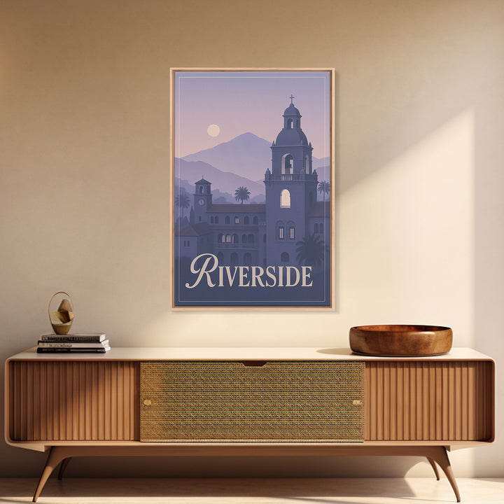 Riverside Travel Poster, Framed Canvas Print, Classic Travel Poster Art, Riverside Wall Art, Eclectic Wall Decor, City Illustration