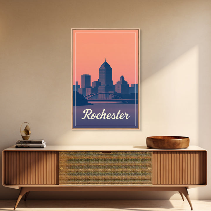 Rochester Travel Poster, Framed Canvas Print, Mid Century City Wall Art, Rochester Poster Print, Eclectic Wall Decor, Travel Art Print