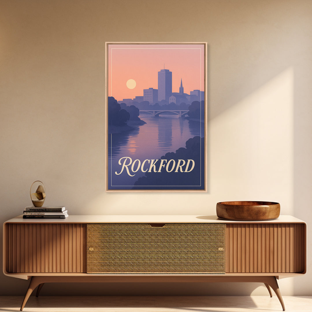 Rockford Travel Poster, Canvas Print, Mid Century City Wall Art, Rockford Poster Print, City Art Print, Travel Poster Art, Travel Art Print