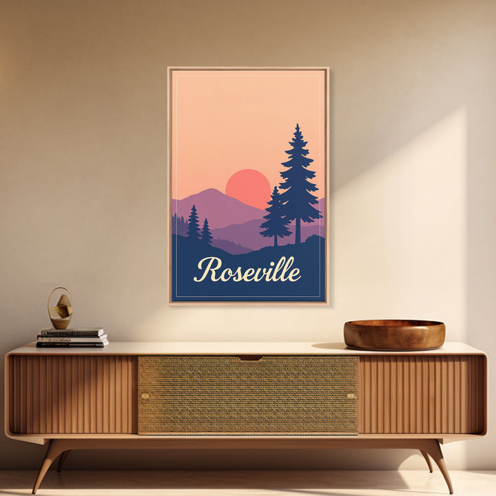 Roseville California Travel Poster, Canvas Print, Mid Century City Wall Art, Roseville Poster Print, Travel Wall Art, Vintage City Poster