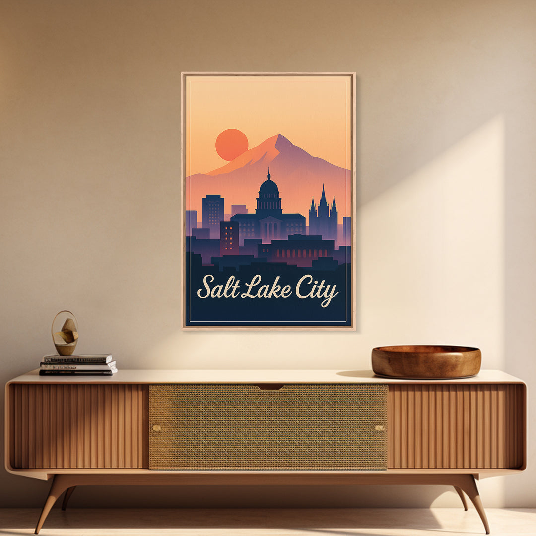 Salt Lake City Utah Travel Poster, Canvas Print, Vintage Travel Poster Art, Salt Lake City City Art, City Illustration, City Art Print