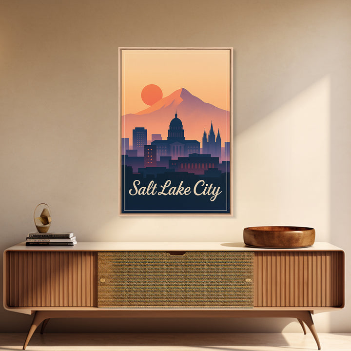 Salt Lake City Utah Travel Poster, Canvas Print, Vintage Travel Poster Art, Salt Lake City City Art, City Illustration, City Art Print