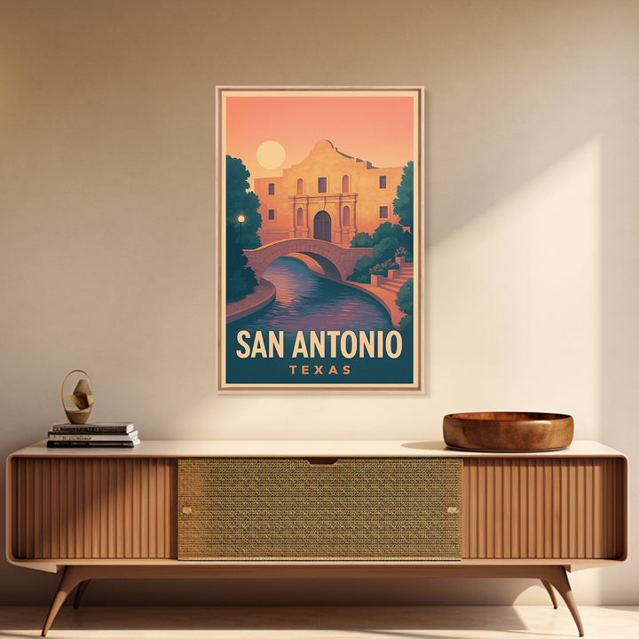 San Antonio Texas Travel Poster, Framed Canvas Print, Mid Century City Wall Art, San Antonio Wall Art, Fine Art Print, Wanderlust Decor