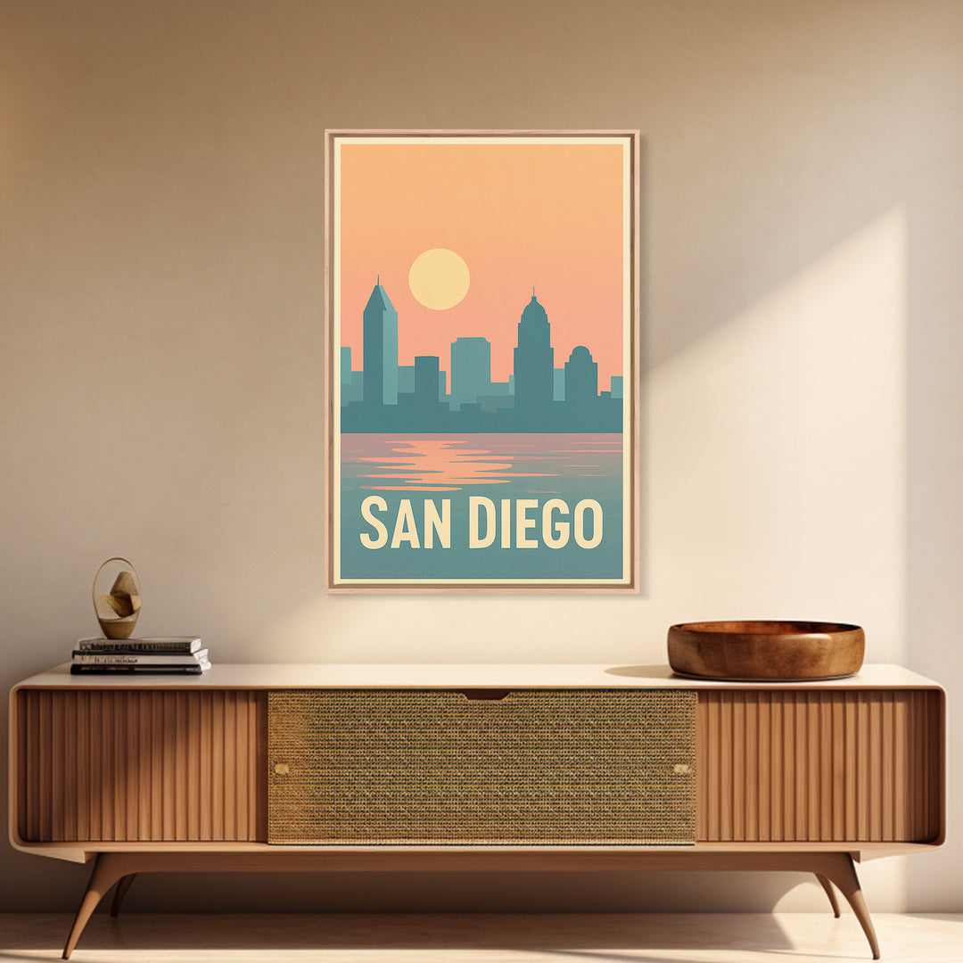 San Diego Travel Poster, Canvas Print, Classic Travel Poster Art, San Diego Travel Art, Fine Art Print, Travel Art Print, City Illustration