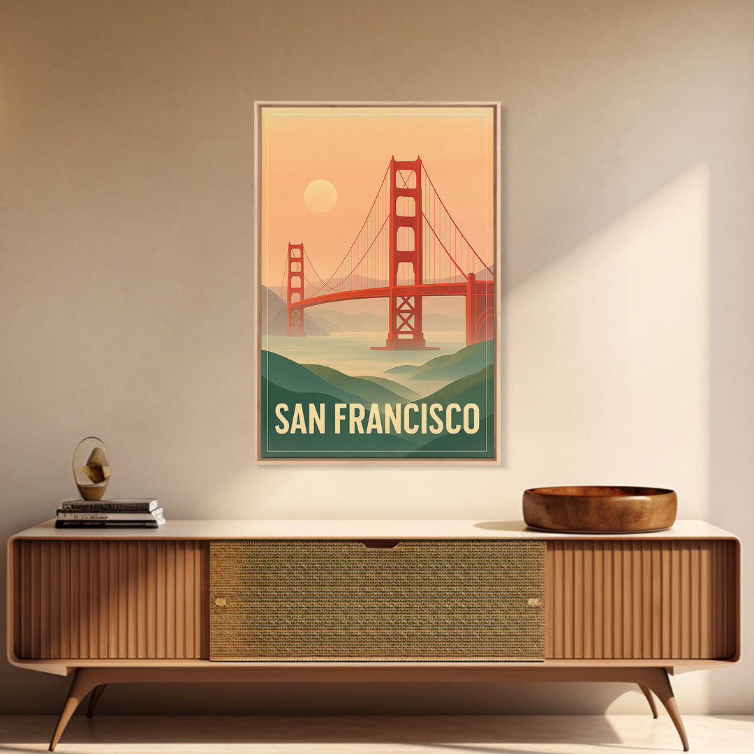San Francisco California Travel Poster, Canvas Print, Retro Sunset Skyline Art, San Francisco Travel Art, City Illustration, Fine Art Print