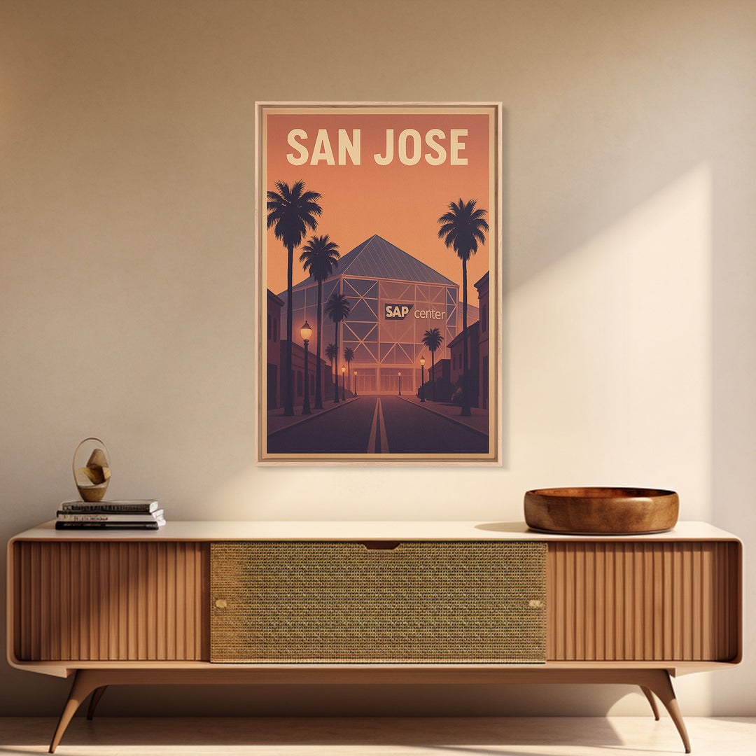 San Jose Travel Poster, Framed Canvas Print, Mid Century City Wall Art, San Jose Art Print, Wanderlust Decor, Gift For Travelers