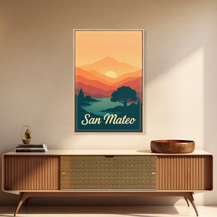 San Mateo California Travel Poster, Canvas Print, Mid Century City Wall Art, San Mateo Wall Art, Office Decor, Wall Decor, Poster Art