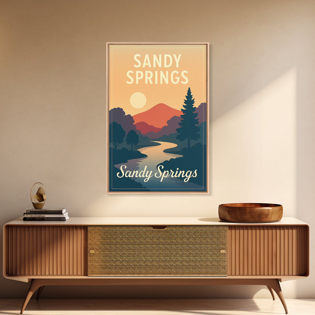 Sandy Springs Georgia Travel Poster, Canvas Print, Mid Century City Wall Art, Sandy Springs Travel Art, Travel Wall Decor, Travel Art Print