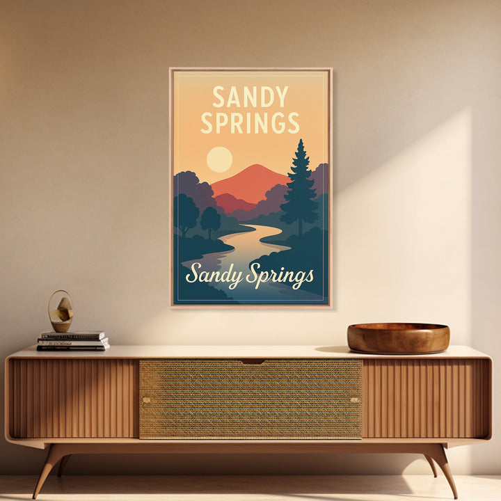 Sandy Springs Georgia Travel Poster, Canvas Print, Mid Century City Wall Art, Sandy Springs Travel Art, Travel Wall Decor, Travel Art Print
