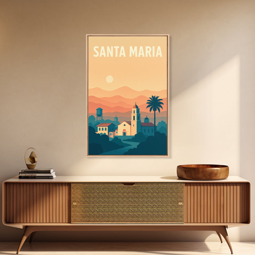 Santa Maria Travel Poster, Canvas Print, Classic Travel Poster Art, Santa Maria Art Print, Travel Poster Set, Watercolor Downtown Skyline