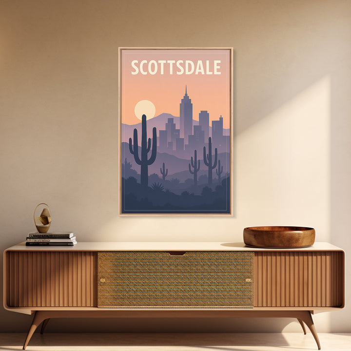 Scottsdale Arizona Travel Poster, Canvas Print, Retro Sunset Skyline Art, Scottsdale Travel Art, Gift For Travelers, Travel Wall Art