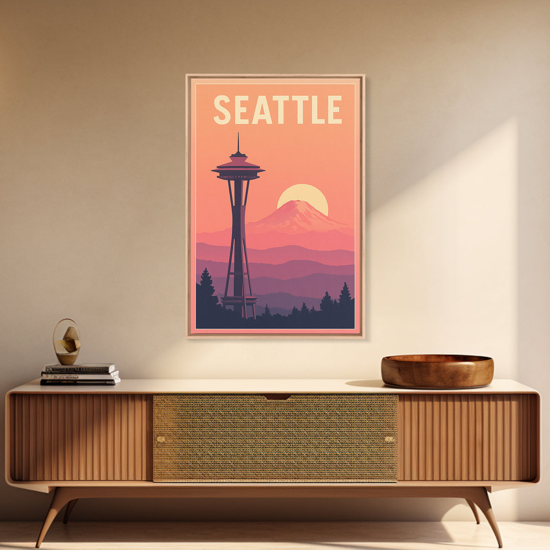 Seattle Travel Poster, Canvas Print, Classic Travel Poster Art, Seattle Travel Art, Living Room Wall Art, Travel Wall Decor, Retro Poster