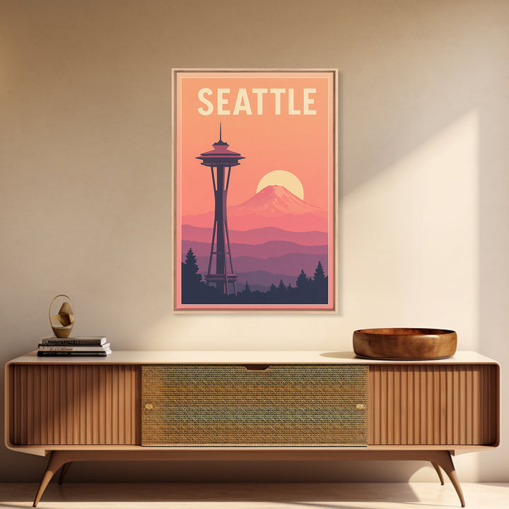 Seattle Travel Poster, Canvas Print, Classic Travel Poster Art, Seattle Travel Art, Living Room Wall Art, Travel Wall Decor, Retro Poster