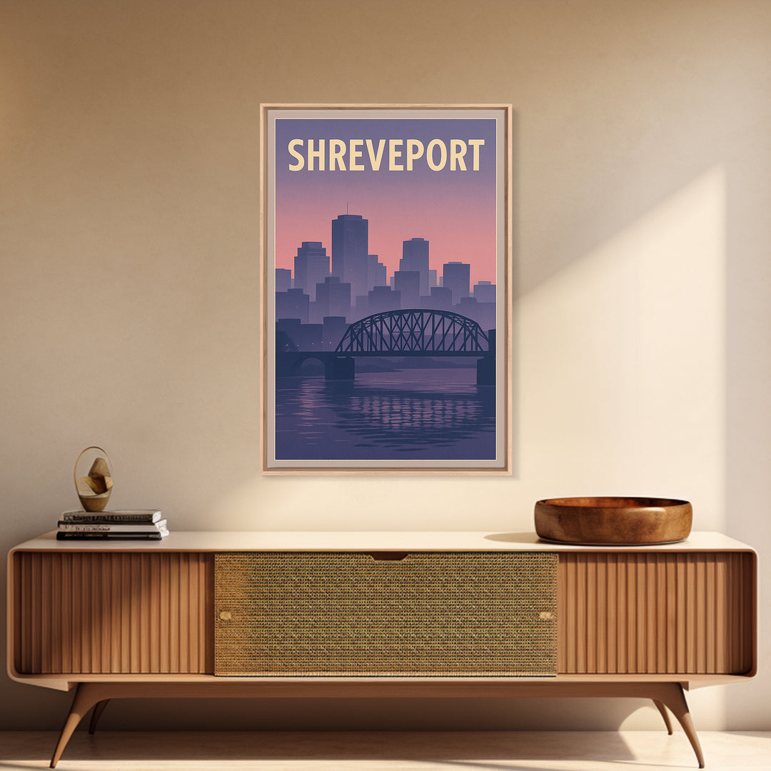 Shreveport Louisiana Travel Poster, Framed Canvas Print, Mid Century City Wall Art, Shreveport Wall Art, City Travel Prints, Fine Art Print