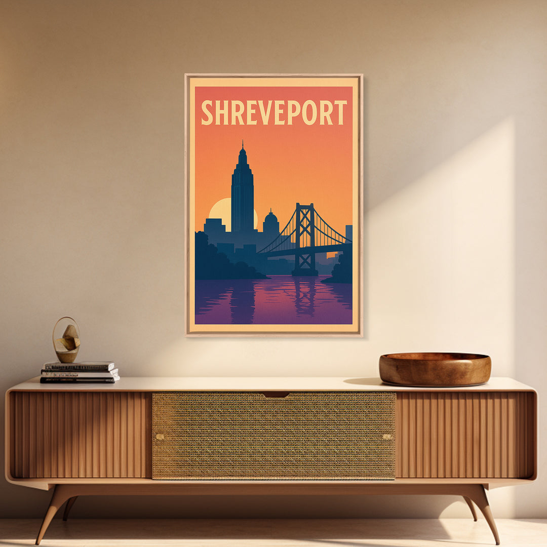 Shreveport Travel Poster, Framed Canvas Print, Mid Century City Wall Art, Shreveport Poster Print, Home Office Decor, Eclectic Wall Decor