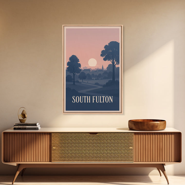 South Fulton Travel Poster, Canvas Print, Classic Travel Poster Art, South Fulton City Art, City Illustration, Watercolor Urban Skyline