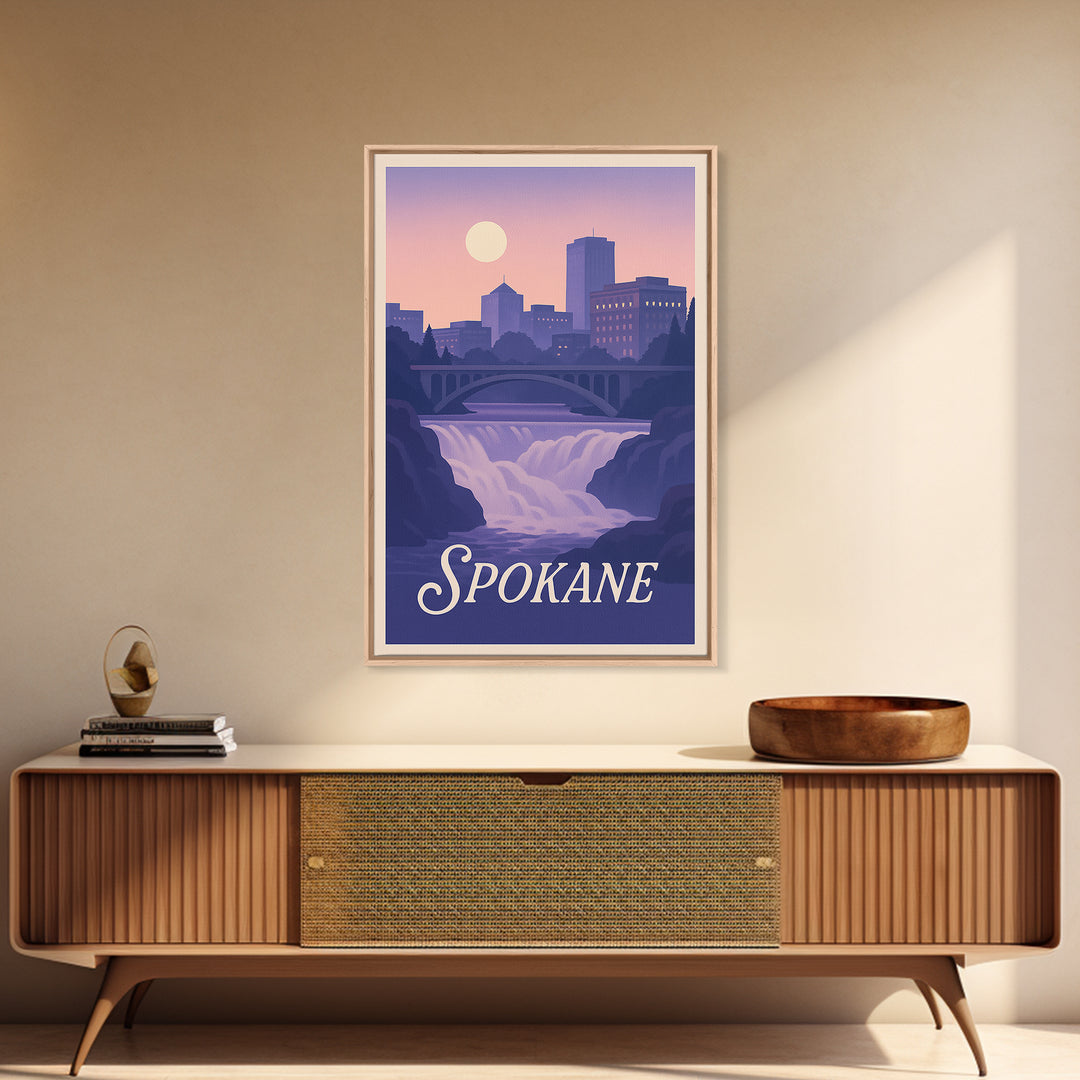 Spokane Travel Poster, Framed Canvas Print, Classic Travel Poster Art, Spokane Wall Art, Wanderlust Decor, Travel Poster Art, Home Decor