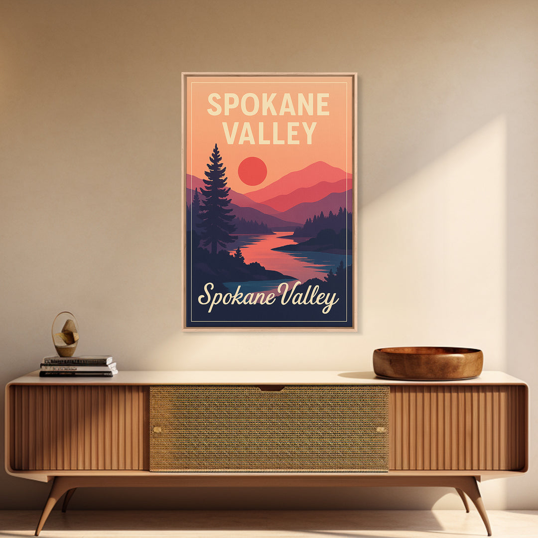 Spokane Valley Washington Travel Poster, Canvas Print, Classic Travel Poster Art, Spokane Valley Poster Print, Wall Decor, Office Decor