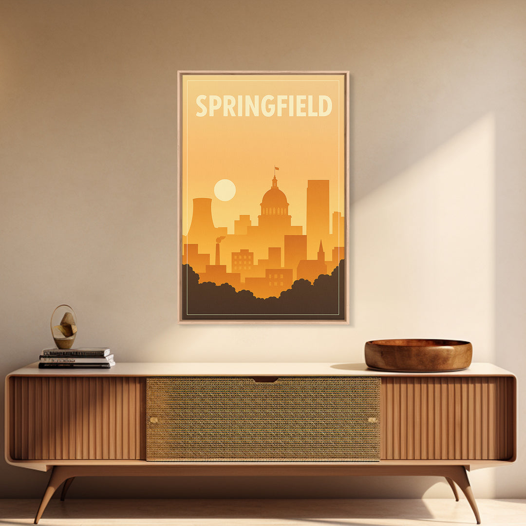 Sprinfield Travel Poster, Canvas Print, Classic Travel Poster Art, Sprinfield Wall Art, City Illustration, Vintage Travel Art, Wall Art