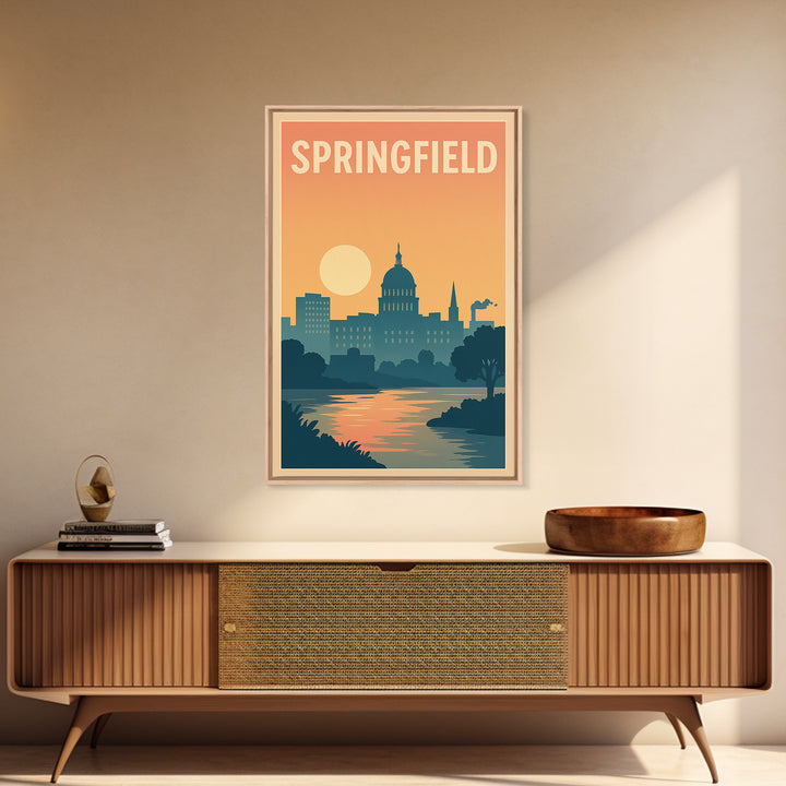 Springfield Travel Poster, Framed Canvas Print, Vintage Travel Poster Art, Springfield City Art, Fine Art Print, Travel Poster Set