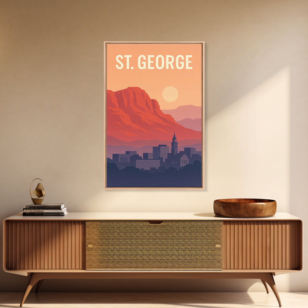 St George Utah Travel Poster, Canvas Print, Mid Century City Wall Art, St George Wall Art, City Travel Prints, Travel Art Print, Art Print