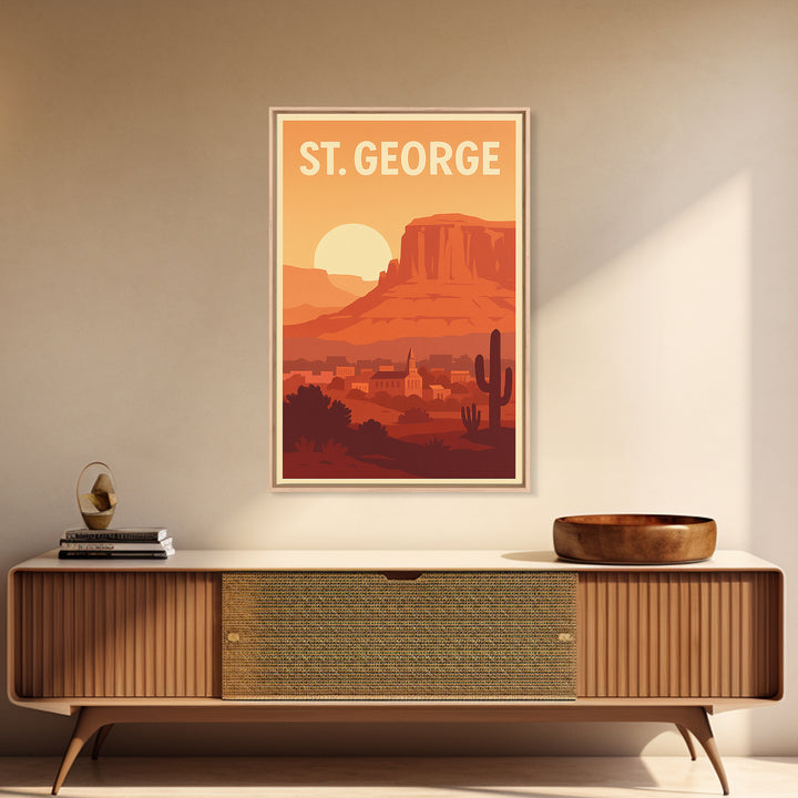 St George Travel Poster, Canvas Print, Retro Sunset Skyline Art, St George Poster Print, Travel Poster Art, Travel Art Print, Poster Art