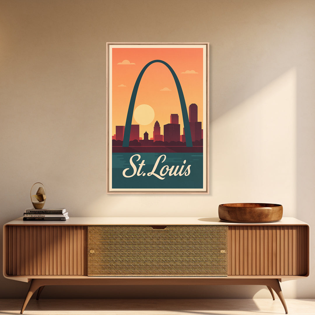 St Louis Missouri Travel Poster, Framed Canvas Print, Mid Century City Wall Art, St Louis Poster Print, Vintage City Art, Travel Poster Set