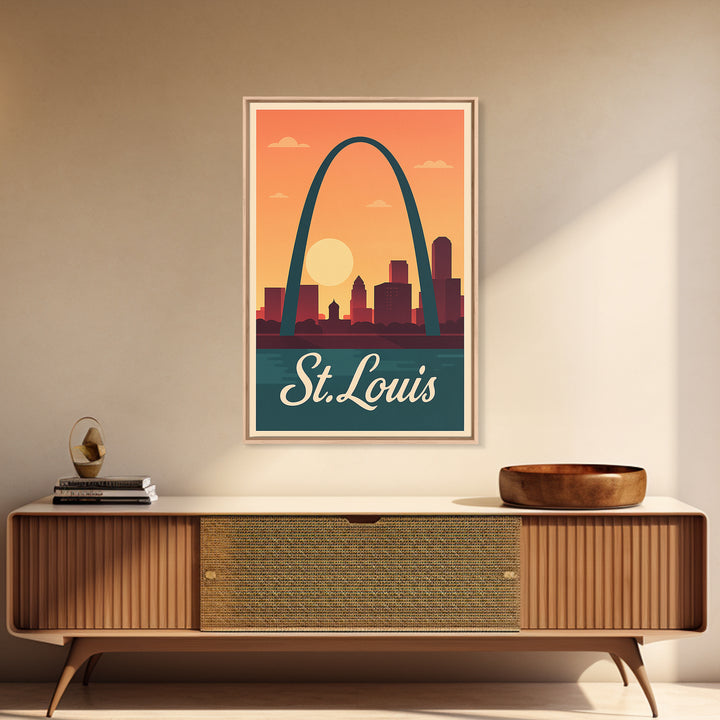 St Louis Missouri Travel Poster, Framed Canvas Print, Mid Century City Wall Art, St Louis Poster Print, Vintage City Art, Travel Poster Set