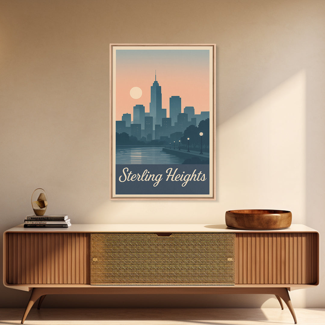 Sterling Heights Travel Poster, Canvas Print, Vintage Travel Poster Art, Sterling Heights Art Print, Travel Art Print, Gift For Travelers