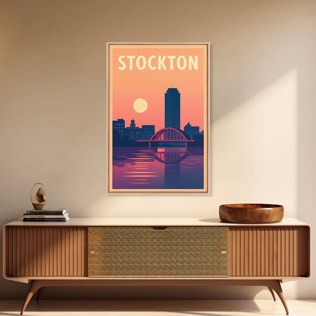 Stockton Travel Poster, Canvas Print, Vintage Travel Poster Art, Stockton Wall Art, City Art Print, Travel Art Print, Vintage Travel Art