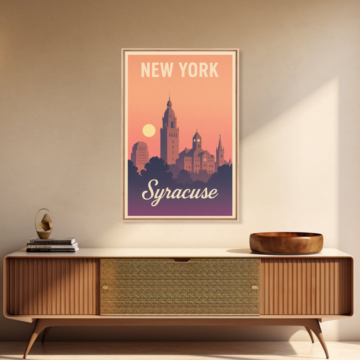 Syracuse New York Travel Poster, Canvas Print, Retro Sunset Skyline Art, Syracuse City Art, Home Office Decor, Wall Art, City Poster