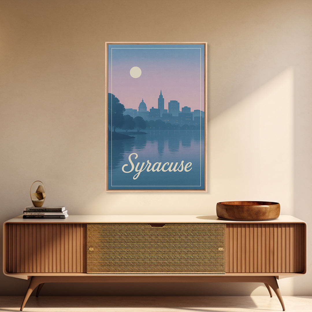 Syracuse Travel Poster, Framed Canvas Print, Mid Century City Wall Art, Syracuse Poster Print, Vintage City Art, City Illustration