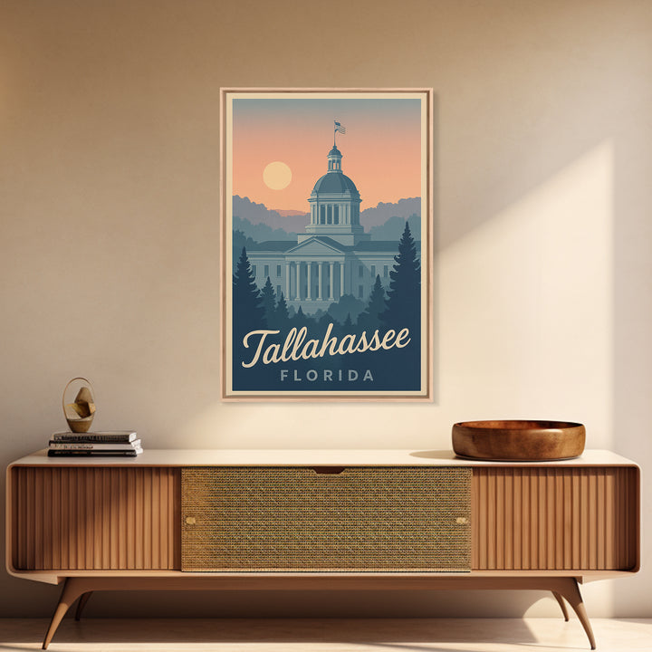 Tallahassee Travel Poster, Canvas Print, Retro Sunset Skyline Art, Tallahassee Wall Art, Travel Poster Set, Vintage City Poster