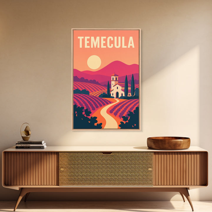 Temecula Travel Poster, Framed Canvas Print, Mid Century City Wall Art, Temecula Poster Print, Travel Art Print, Travel Poster Set