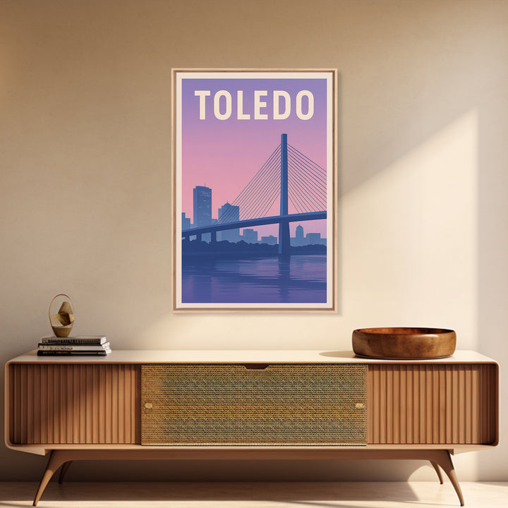Toledo Ohio Travel Poster, Canvas Print, Retro Sunset Skyline Art, Toledo Travel Art, Watercolor Cityscape, City Poster, Travel Prints