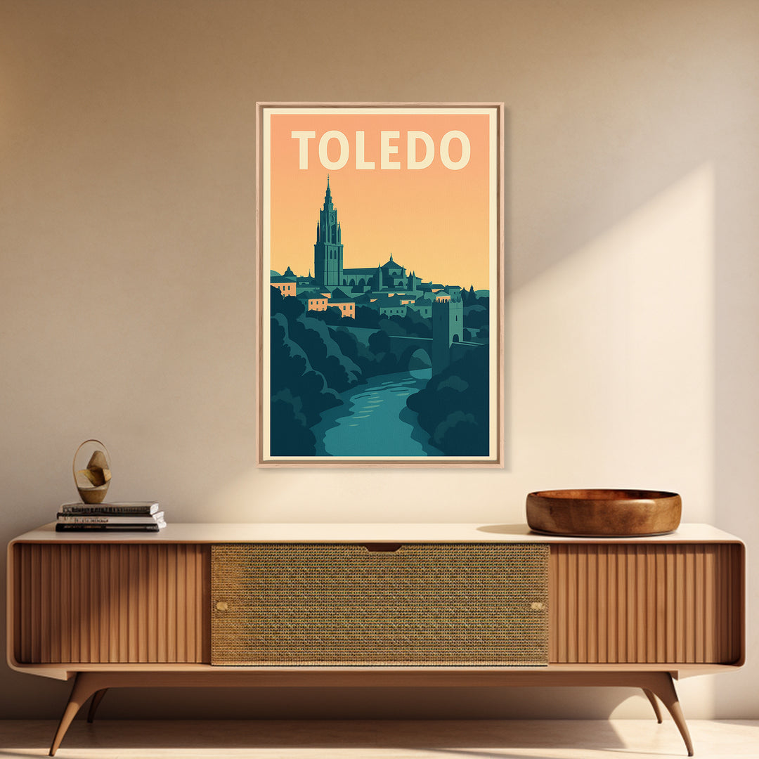 Toledo Travel Poster, Framed Canvas Print, Mid Century City Wall Art, Toledo Art Print, Retro Travel Print, City Art Print, Vintage Print