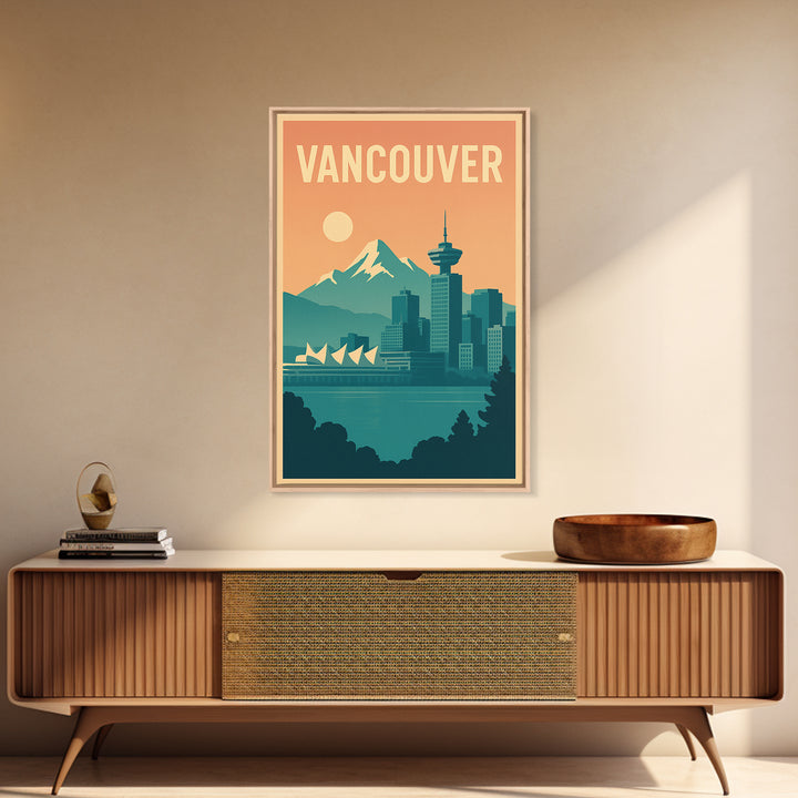 Vancouver Travel Poster, Canvas Print, Retro Sunset Skyline Art, Vancouver Wall Art, City Art Print, Vintage City Art, Fine Art Print