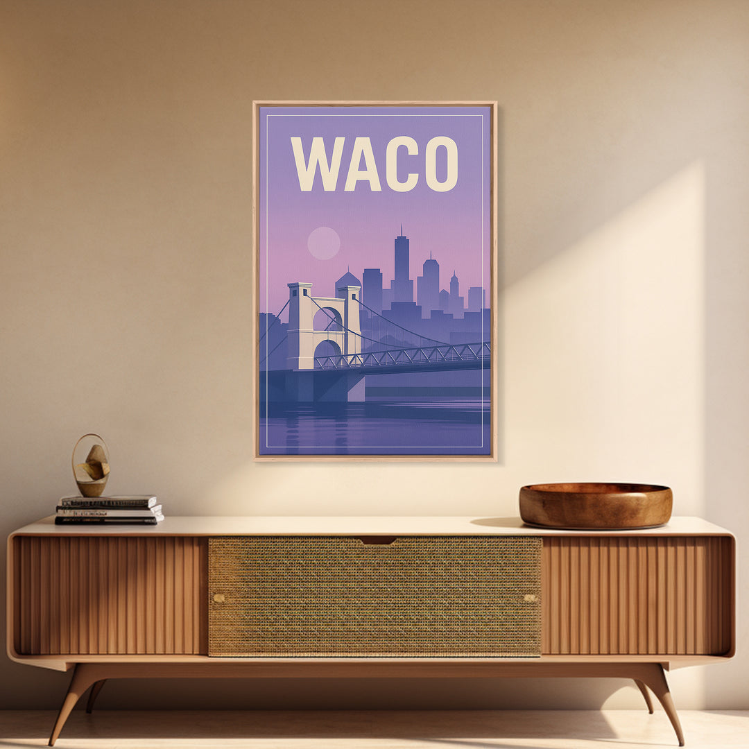 Waco Texas Travel Poster, Canvas Print, Mid Century City Wall Art, Waco City Art, Travel Wall Art, Gift For Travelers, Travel Art Print