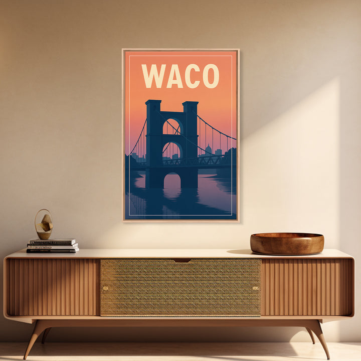 Waco Travel Poster, Framed Canvas Print, Classic Travel Poster Art, Waco City Art, Gift For Travelers, Travel Wall Decor, Home Office Decor